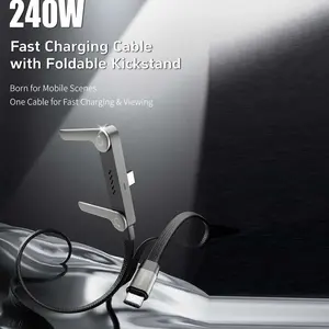 Fully Compatible Full Function Data Line, Adjustable Phone Stand Charging Cable, 240w Flexible Flat Cord for Various Devices