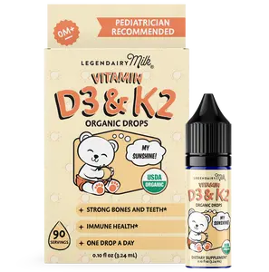 Organic Vitamin D3 & K2 Drops - Baby and Toddler  - Legendairy Milk - Bone and Teeth Support - Immunity Health -  0+ Months - Organic Drops - 90 Servings