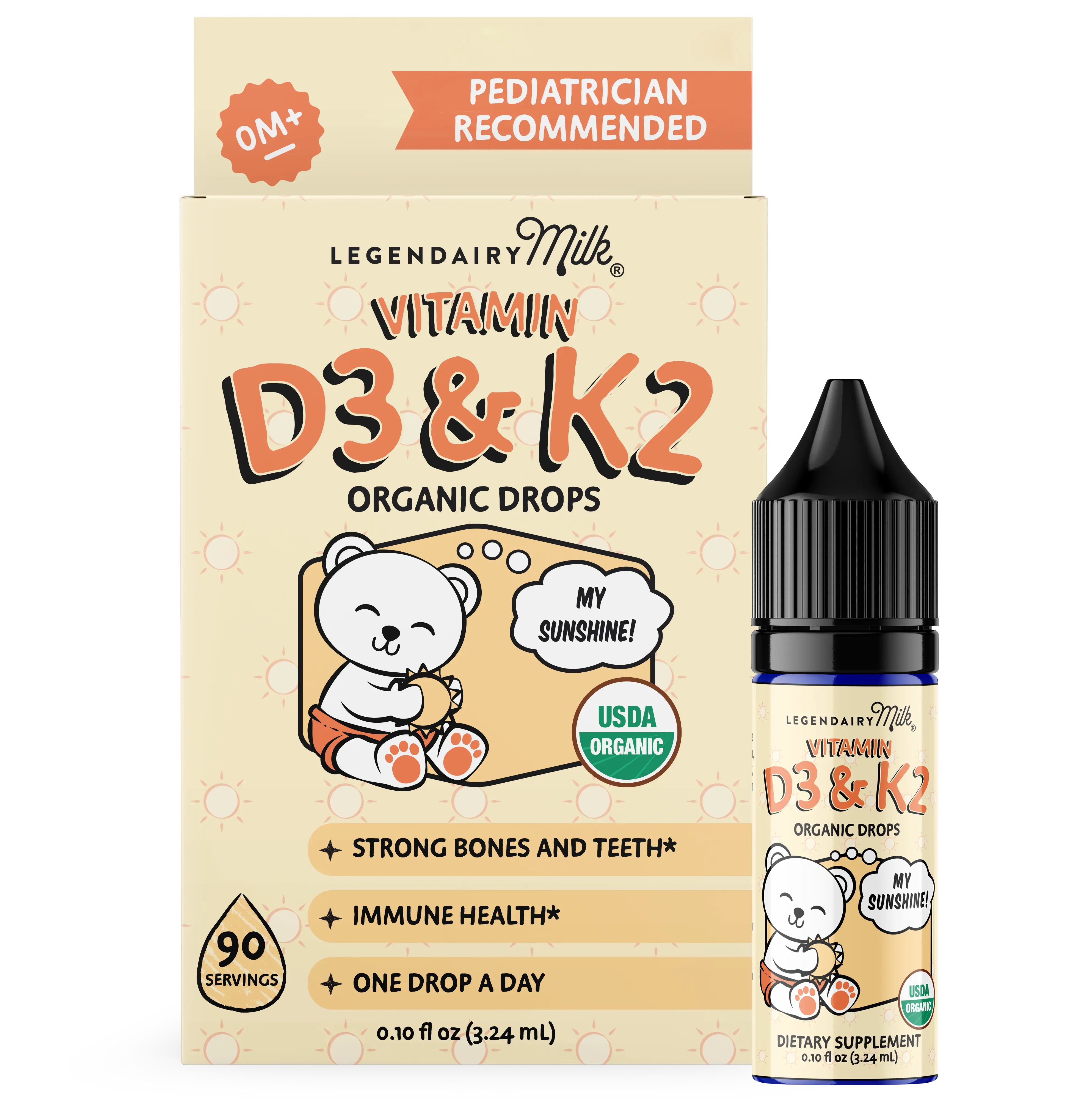 Organic Vitamin D3 & K2 Drops - Baby and Toddler - Legendairy Milk - Bone and Teeth Support - Immunity Health - 0+ Months - Organic Drops - 90 Servings Organic Vitamin D3 & K2 Drops - Baby and Toddler - Legendairy Milk - Bone and Teeth Support - Immunity Health - 0+ Months - Organic Drops - 90 Servings