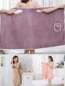 Women's Bath Towel Shawl, Quick-Dry Coral Fleece, 80x135 Cm, Multi-Purpose for Beach Spa Shower Gym, Ultra-Soft with Pocket, Lightweight Soft Towel