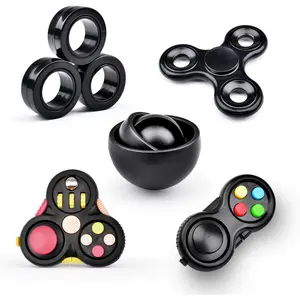 Fidget Toys Adults Pack 5Pcs,Fidget Spinner with Magnetic Rings Gyro,Fidget Controller Autism Sensory Toys,ADHD Stress Anxiety Desk Fidgets,Easter Basket Stuffers for Kids Teen Boys(BK)