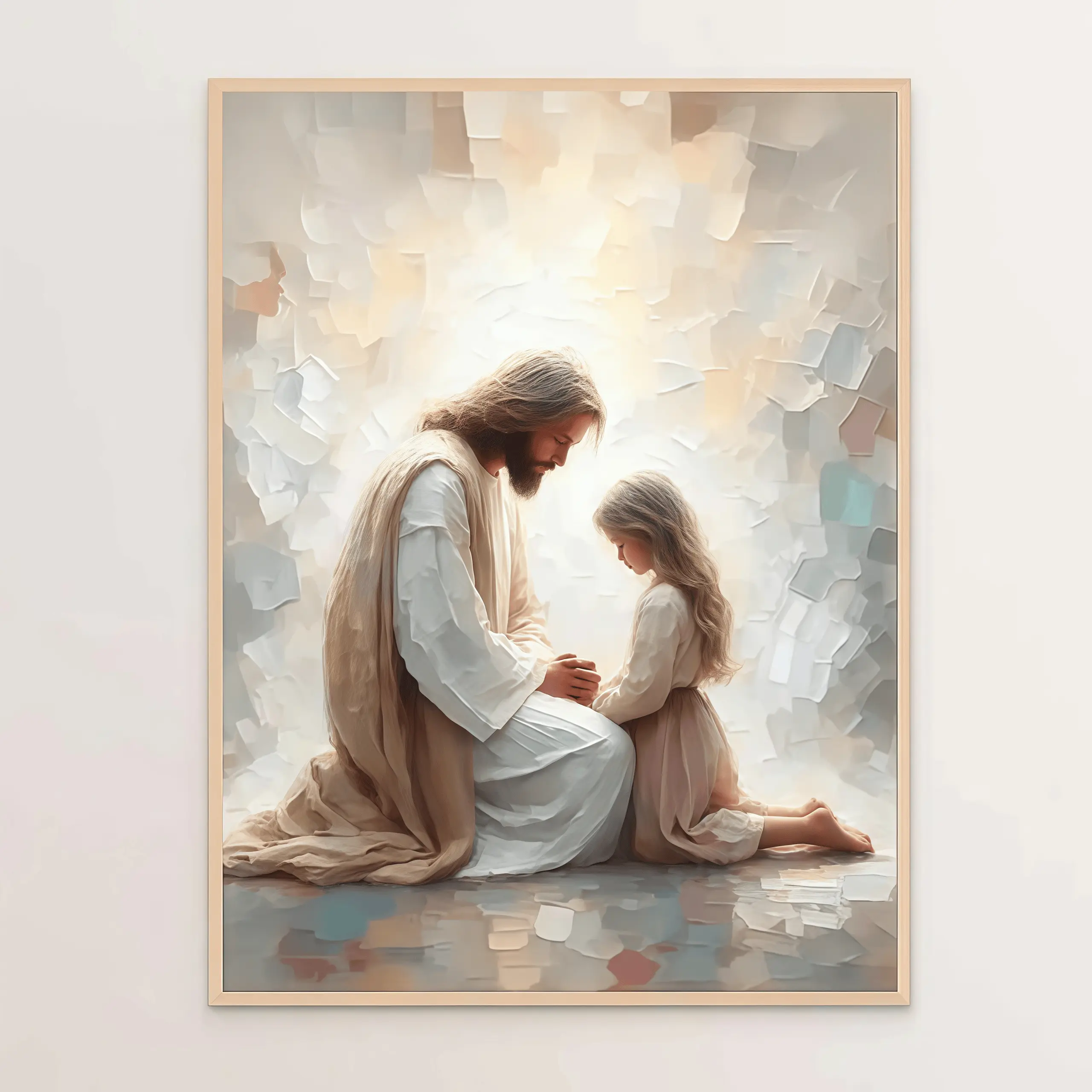 Jesus and Little Girl Praying, Modern Christian Art, Jesus Wall Art, Bible Art, Jesus with Children, Jesus Painting, LDS Religious, Scripture, Catholic Art, Christian Gift, Home Decor, Wall Art, Inspirational Religious Artwork, Faith Based Wall Decor
