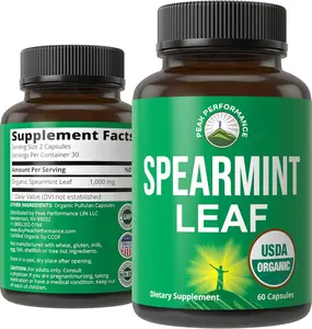 Peak Performance USDA Organic Spearmint Leaf Capsules - Vegan Herbal Supplement for Digestive Support, USA-Tested for Women and Men