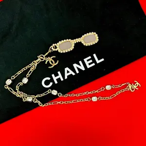 Pre-owned CHANEL Brass Small Leather Goods Coco Mark Glasses Motif Necklace
