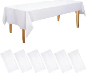 White Plastic Tablecloth (6 Pack), Dining Table Cover for Rectangle Table, White Disposable Tablecloths for Decor Parties, Birthday, Bridal Shower, Wedding