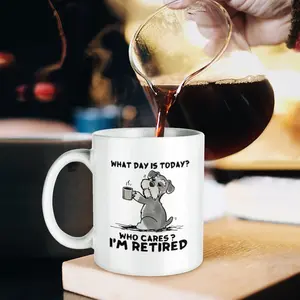 11oz Funny Retirement Ceramic Coffee Mug - "What Day Is Today? Who Cares? I'm Retired" Drinkware, Washable Kitchenware Gift for Men-Women, Retired Parents-Coworkers, Birthday Christmas Present, Drink