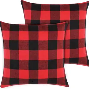 Classic red and black Christmas Pillow Covers 45x45cm Cotton Red Black Checked Cushion Covers For Sofa Couch Christmas Decor