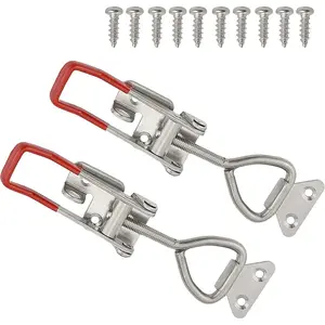 2Pack Stainless 304 Toggle Clamp Catch Clasp With Lock Hole, Quick Release Clamp Anti-Slip Push Pull Toggle Clamp w/Free Screws (Model: 4001 with Lock Hole-S)