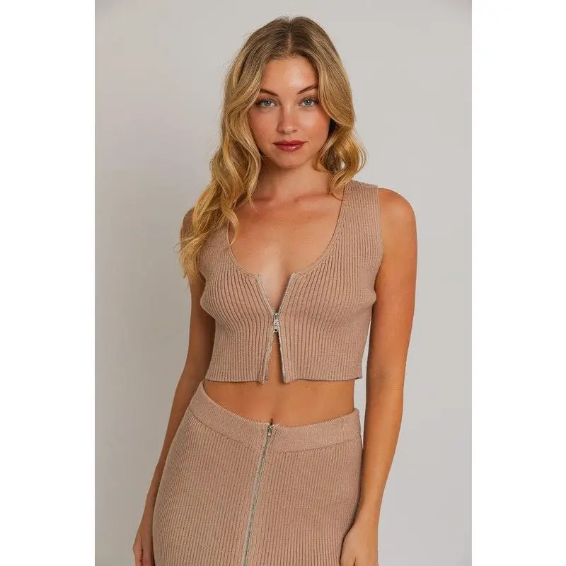Sip and Savor Zipper Front Sweater Tank Top - Final Sale