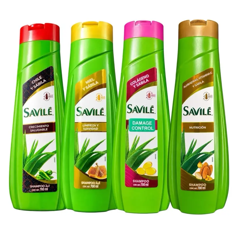 Savile Aloe Vera Shampoo Variety Pack (4 Pack) | 700ml Each | Includes Chili, Honey, Collagen & Almond + Vitamin E Formulas | One Bottle of Each | Nourishing Hair Care