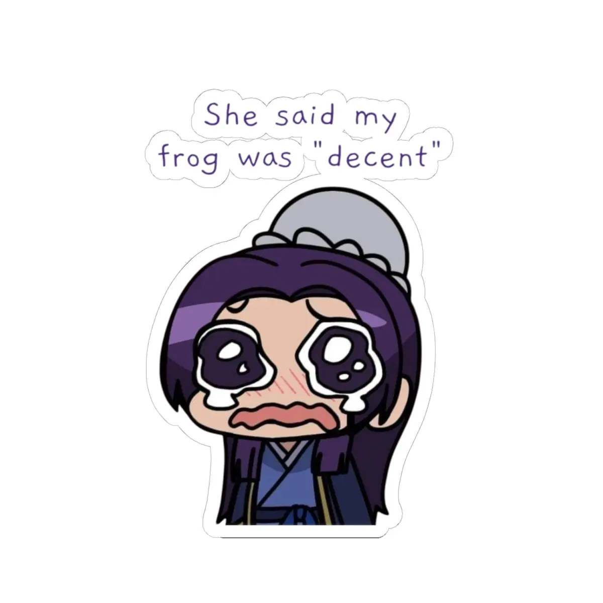 Funny Crying Jinshi "She Said My Frog was Decent" Chibi Manga Cute Anime Sticker Gift Otaku Weeb