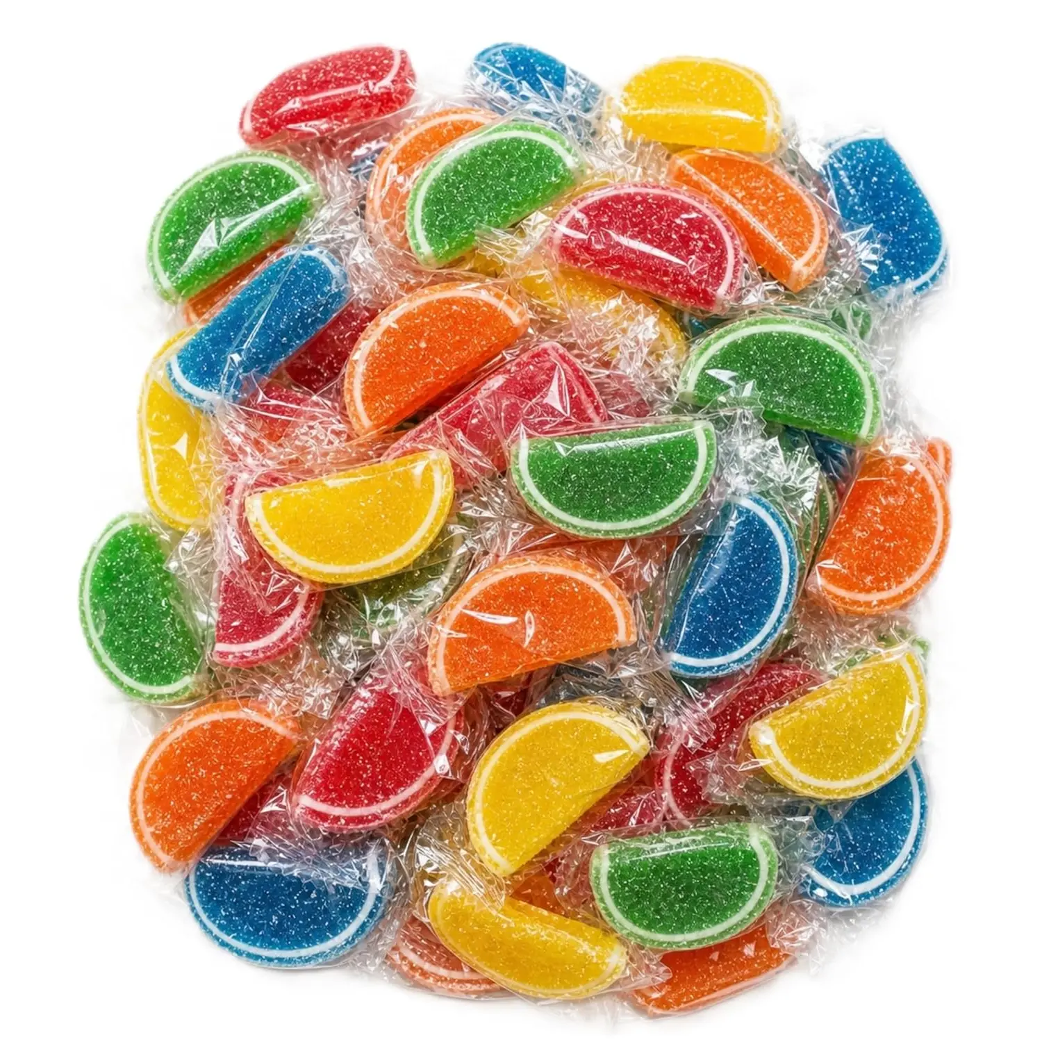 Jelly Fruit Slices Candy - 1 lb Bulk Bag of Individually Wrapped Orange Watermelon Cherry Blue Raspberry Lemon Lime Soft Chewy Sugar‑Coated Fruity Jellies