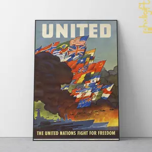 Vintage United Nations Fight For Freedom Poster, WWII Propaganda Art Print, Classic Military History Wall Decor, Unframed Print Only