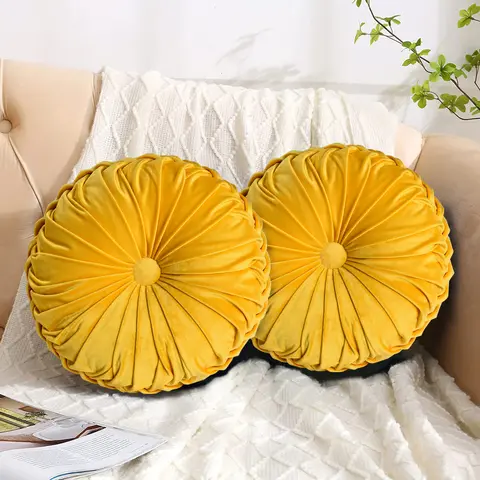 HIG 2 PCS Pumpkin Pleated Round Throw Pillows for Chair Sofa Home Decor lumbar pillow