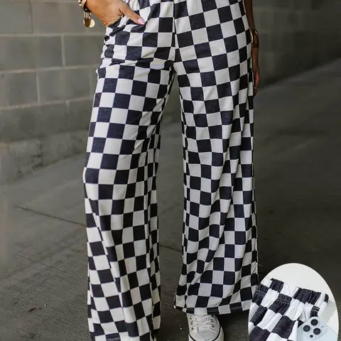 Women's Plaid Print Wide Leg Pants, Casual Lounge Pants, Loose Loungewear, Casual Comfy Trousers for Daily Wear, Ladies Bottoms for All Seasons, Womenswear