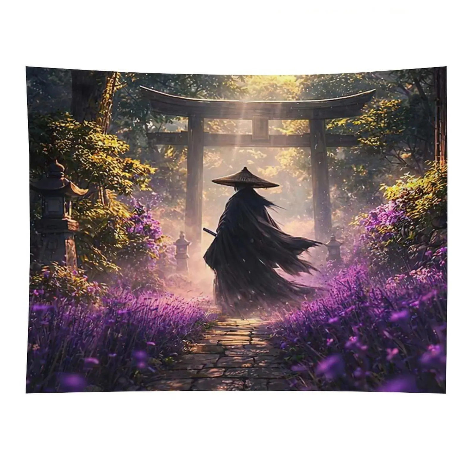 Japanese Samurai Torii Gate Tapestry Fantasy Garden Wall Hanging Decor
