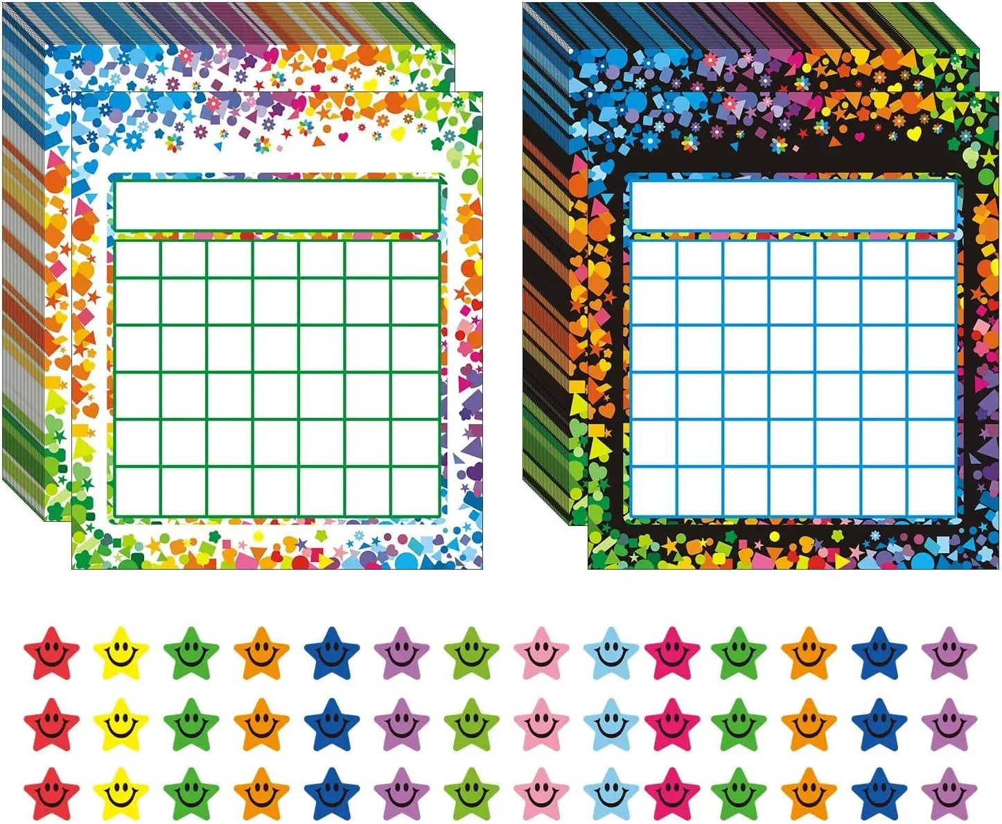 80-Pack Kids' Incentive Reward Charts, 6x5.25in 200g Coated Paper Behavior Tracker, Office Stationery with 2400 Colorful Star Stickers, Lovely Animals Design, Write Names Feature for Classroom Use to Build Good Habits