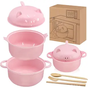 Cute Ramen Cooker Tableware Set with Chopsticks Microwave Safe Wheat Straw 43 Oz Capacity College Dorm Essentials Noodle Bowl Cutlery Set Thanksgiving tableware Value Pack Valentine's Day gift Set Stock Up