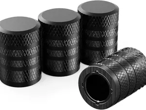 4-Piece Black Anodized Aluminum-Plastic Composite Tire Valve Stem Caps with Integrated Plastic Sleeve,Corrosion-Resistant and Universal Fit,Suitable for Cars, Trucks, and Motorcycles(Black)