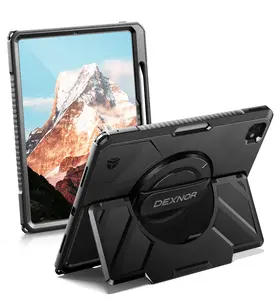 Dexnor for iPad Pro 13 inch Case M4 2024, Rugged Protective Case with 360° Rotating Hand Strap & Large Steady Stand & Screen Protector & Pencil Holder Shockproof Full-Body Bumper Cover