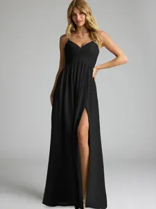 Azazie Alia V Neck Empire Waist Slit A-line Bridesmaid Wedding Ceremony Chiffon Dress