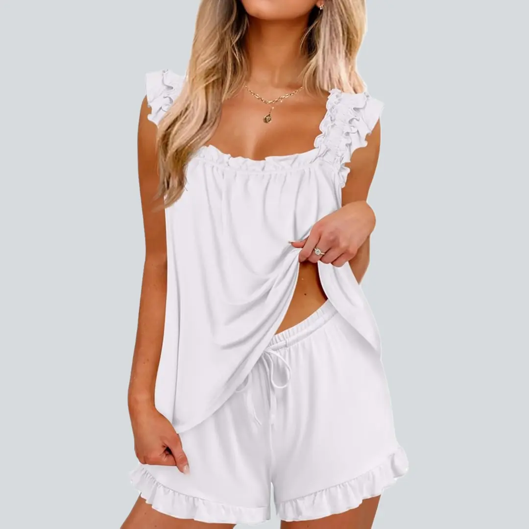 Pajama for Women Set 2 Piece Ruffle Pjs Soft Tank Top and Shorts Sleepwear Set Bridal Pajama Set for Women 2026 Summer Camisole