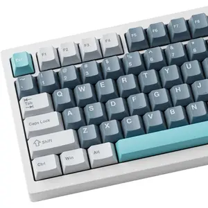 126  PBT Double Shot Keycaps, Grey Blue Minimalist Keycap Set, Slate Cyan Cherry Profile Keycaps for Mechanical Keyboard 60% 65% 75%  Cherry MX Switches
