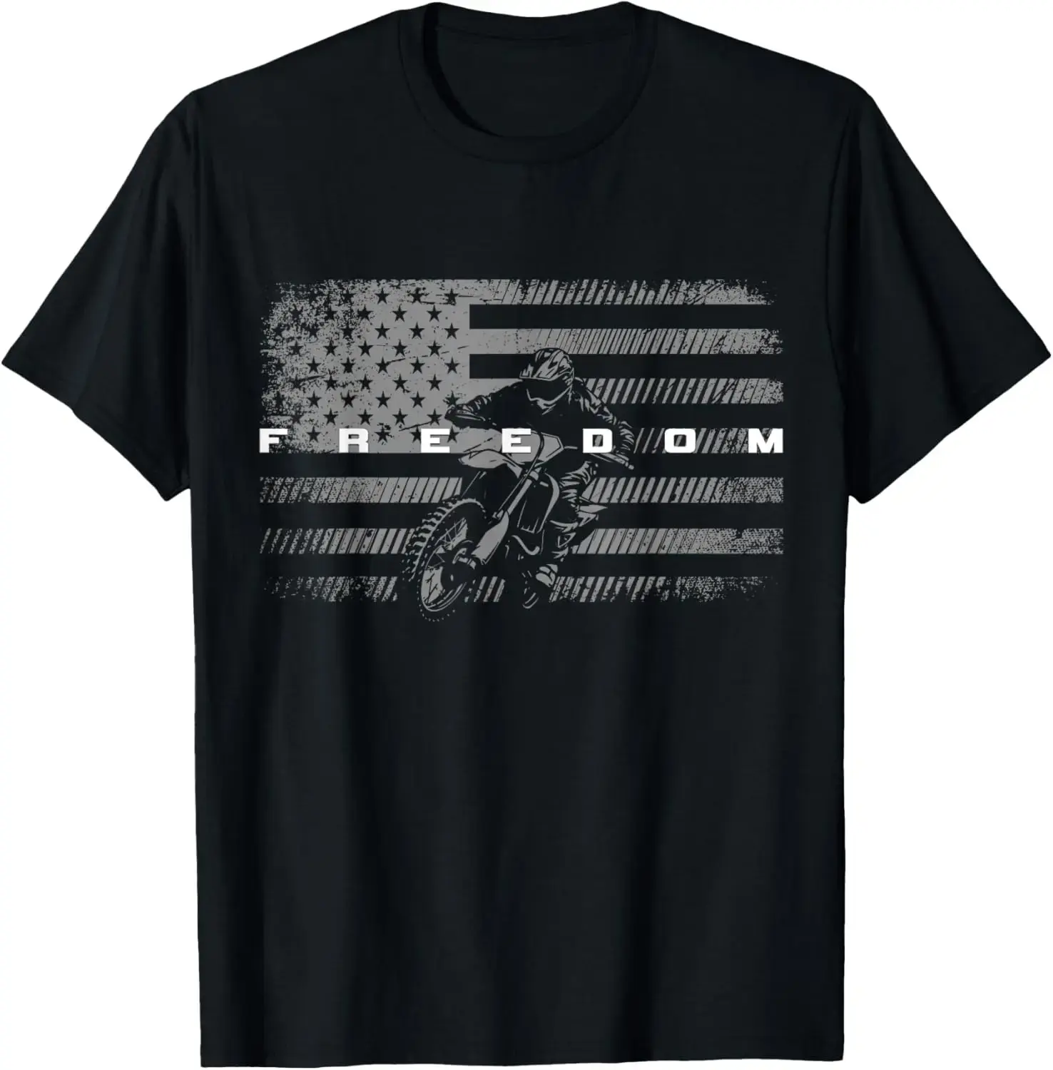 Men's Cotton Short-Sleeve Loose T-Shirt - American Flag Dirt Bike Motocross Casual Menswear Tops, 5XL