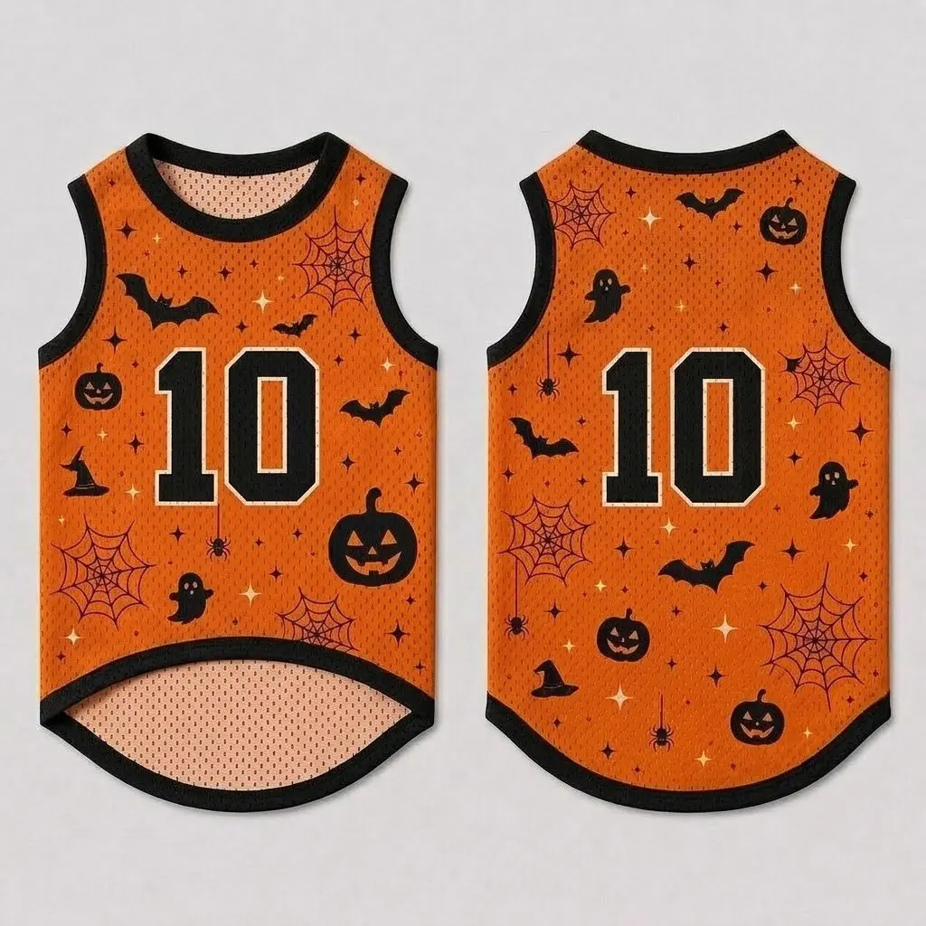 Print Halloween Pet Jersey, Vintage Orange Pumpkin Crewneck Jersey Shirt for Dogs Cats, Outfit for Dogs Cats, Clothing for Dogs Cats, Gift for Dogs Cats