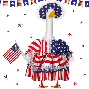 4th of July Porch Goose Outfits for 23'' Cement Plastic Porch Goose Statue(not included goose), Memorial Day Patriotic Porch Goose Clothes with Flag Star Red Blue White Strip Porch Goose Costume for Independence Day Summer Lawn Yard Garden Porch Decor