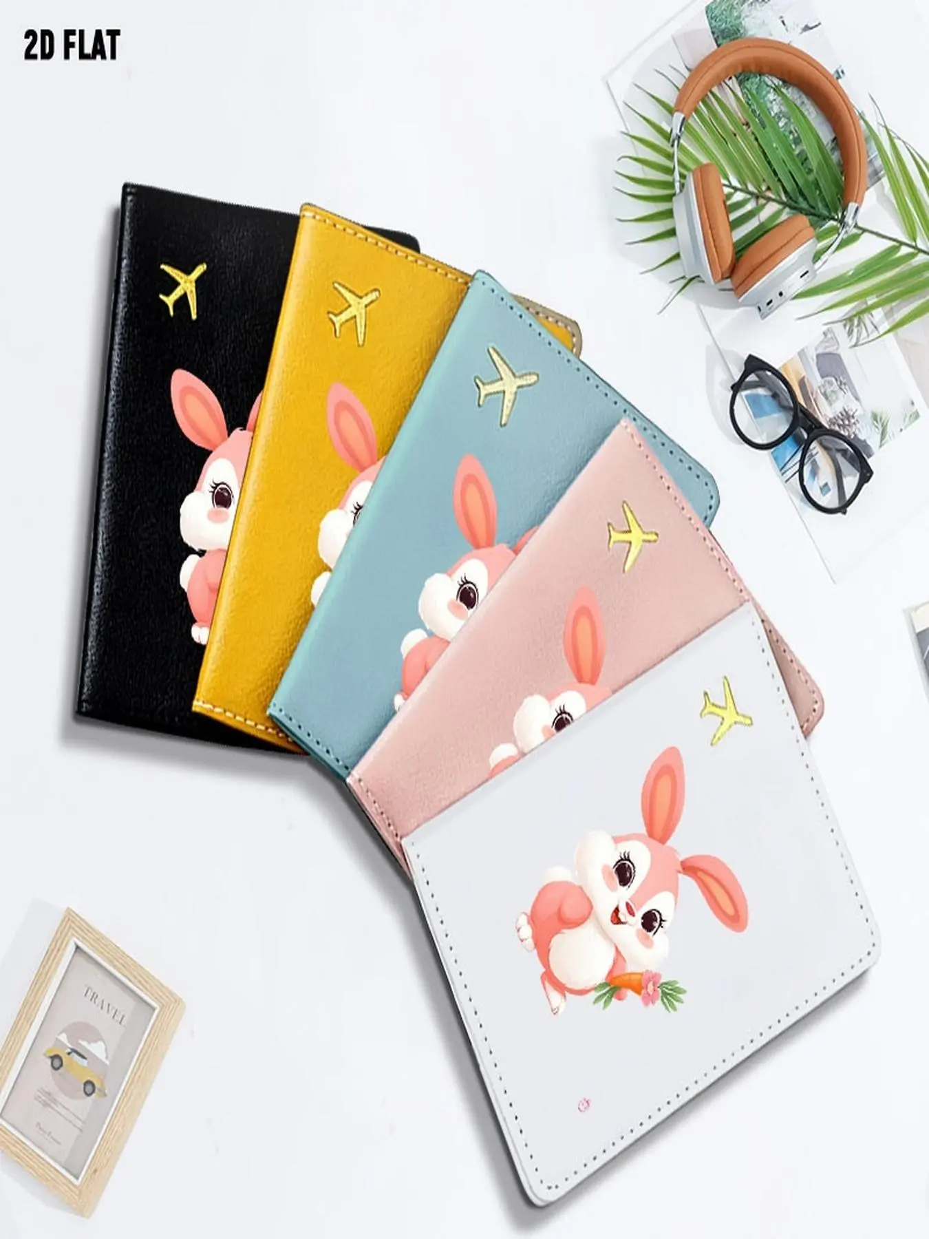 Cute Cartoon Pink Rabbit Print Passport Holder, Lovely Rabbit Holding Carrot Design with Soft Pastel Tones, One Size, Multiple Specifications Available, Practical Travel Accessory for Daily Travel & Outdoor Trips