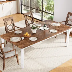 Garvee Industrial Dining Table for 6-8 People, 79 IN Rectangular Wooden Kitchen Table with Strong Metal Frame Long Dining Room Table for Big Family, White Frame & Retro