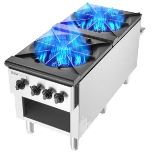 【Father's Day】VEVOR Commercial Gas Stove with 2 Burners, Propane and Natural Gas Countertop Cooking Stove Range, Stainless Steel Gas Hot Plate, Commercial Cooking Equipment for Restaurant, 180,000 BTU