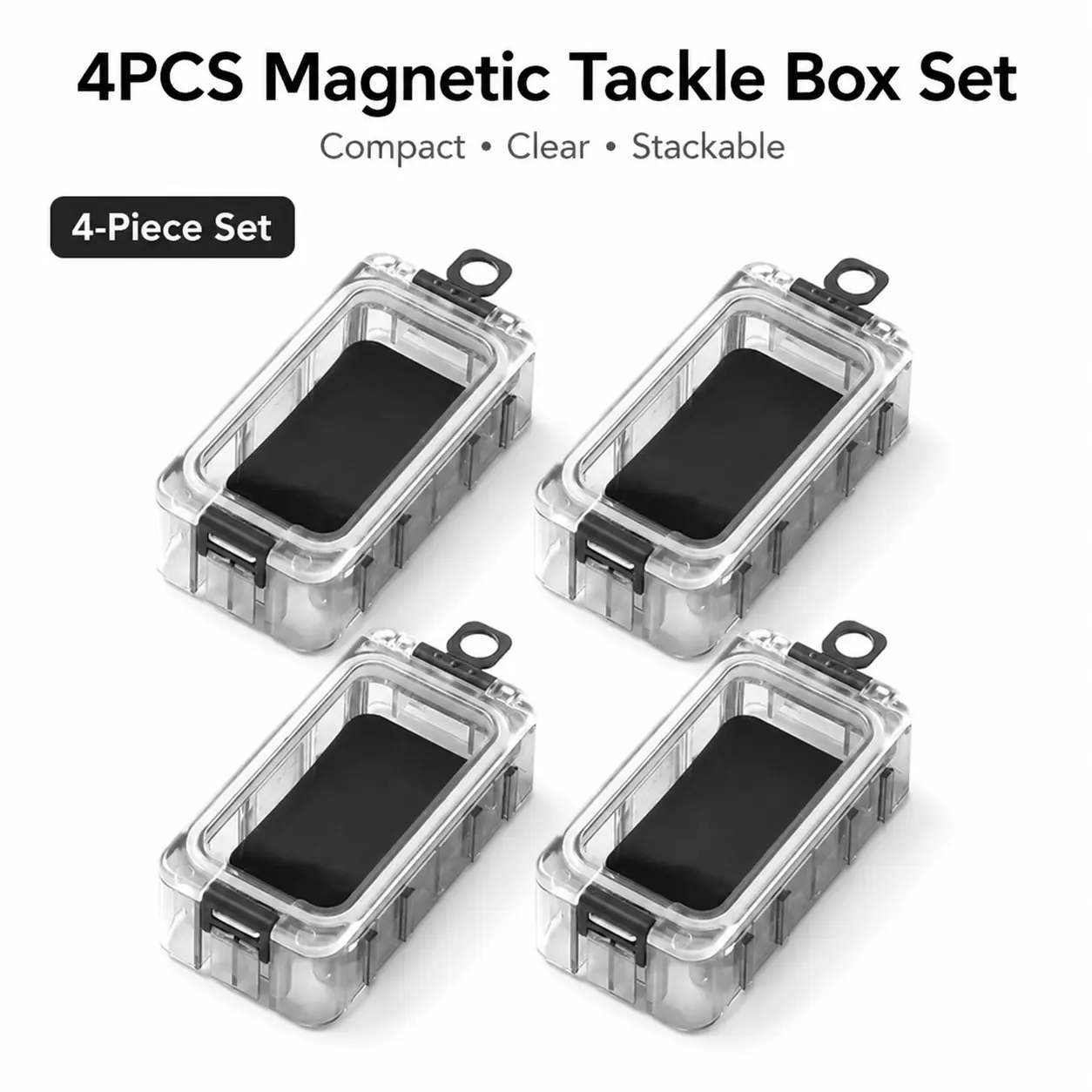 4-Pack Magnetic Fishing Tackle Box Set, Modular Clear Organizer for Hooks, Snaps, Swivels, and Mini Lures