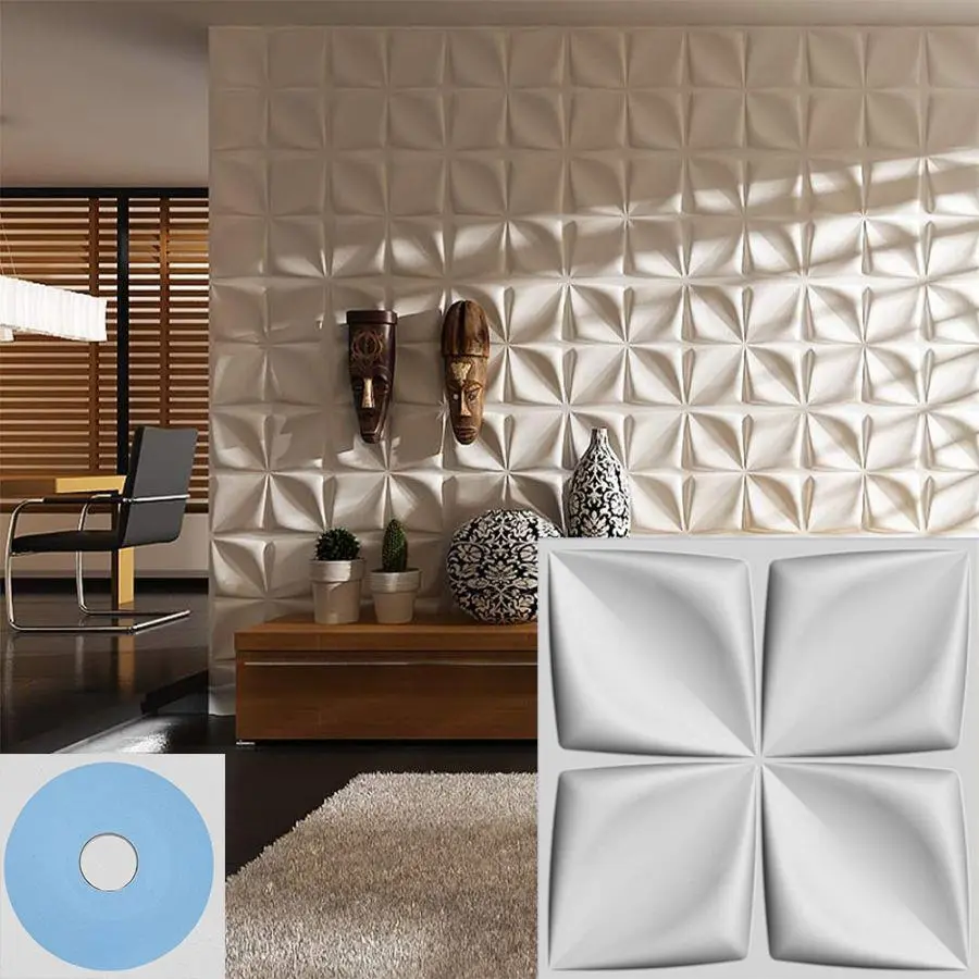 3D Wall Panel, Wall Board Panel, Four-leaf Patterned Wall Panel with Mounting Tape, Decorative Panels, Wall Decoration Supplies for Home Interior Walls Living Room Bedroom Hotel Office
