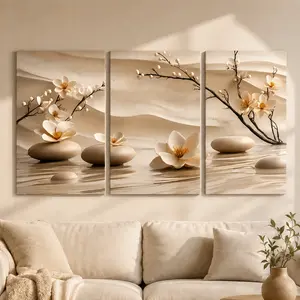 Flower Pattern Canvas Painting, 3-Count Wooden-Framed Canvas Wall Art Set for Home Living Room, Bedroom and Office Décor, Modern Home Decor, Ornaments