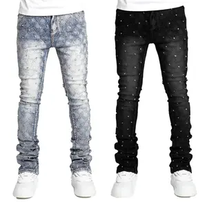 Men's Denim Fashion Personality Straight Men's Pants European and American Fashion Ins Popular Elastic Pearl Denim Laminated Men's Pants