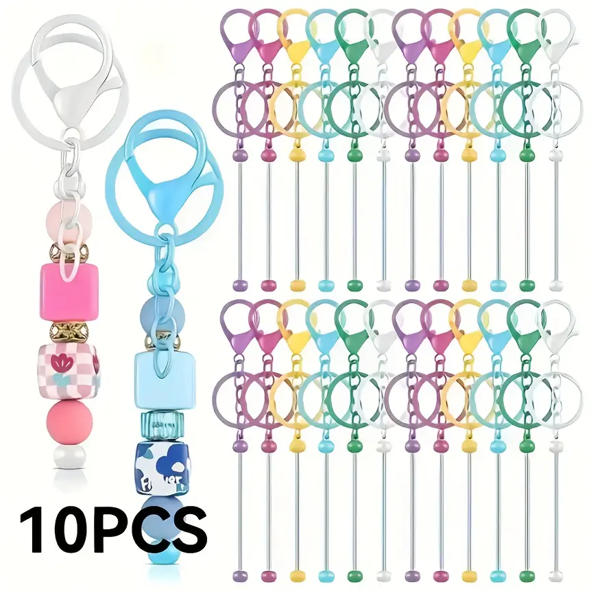 11pc Cute DIY Crafting Keychain Making Kit - Fashion Accessory Craft Set with Floral Resin Beads, Pastel Heart Charms, Star Charms for Kids Party Favors, Jewelry Making