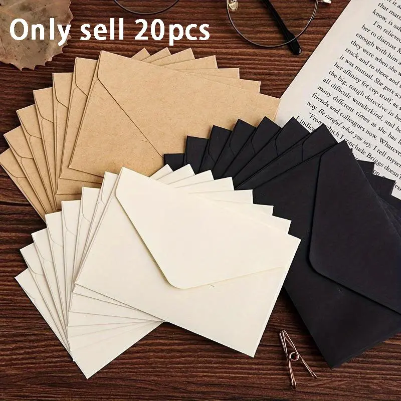 20pcs Invitation Envelopes, Brown Kraft/ Black/ White Invitation Envelopes Used For Weddings, Invitations, Office, 4.13*2.75in, Stationery Office Supplies