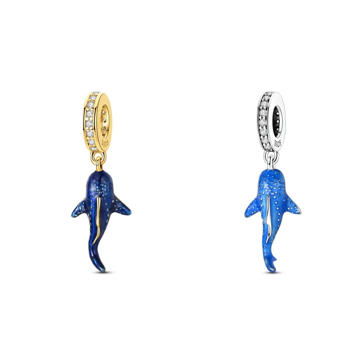 MULA 925 Silver-plated and Gold plated Luminous Whale Shark Pendant, Inlaid with Cubic Zirconia Enamel - Compatible with Pandora Bracelets, a Jewelry Gift for Women and Girls., Teen Girl Gifts