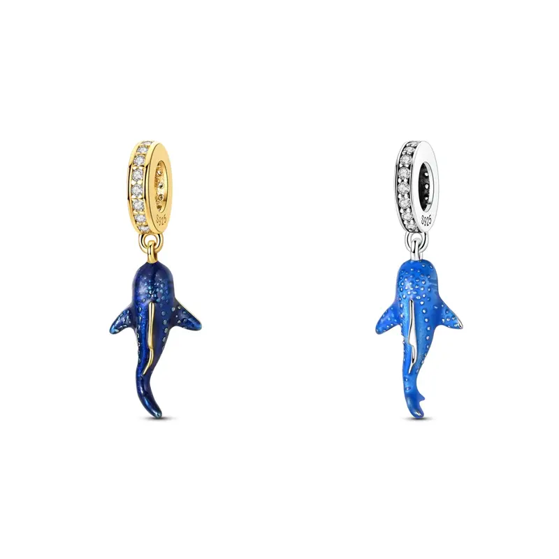 MULA 925 Silver-plated and Gold plated Luminous Whale Shark Pendant, Inlaid with Cubic Zirconia Enamel - Compatible with Pandora Bracelets, a Jewelry Gift for Women and Girls., Teen Girl Gifts