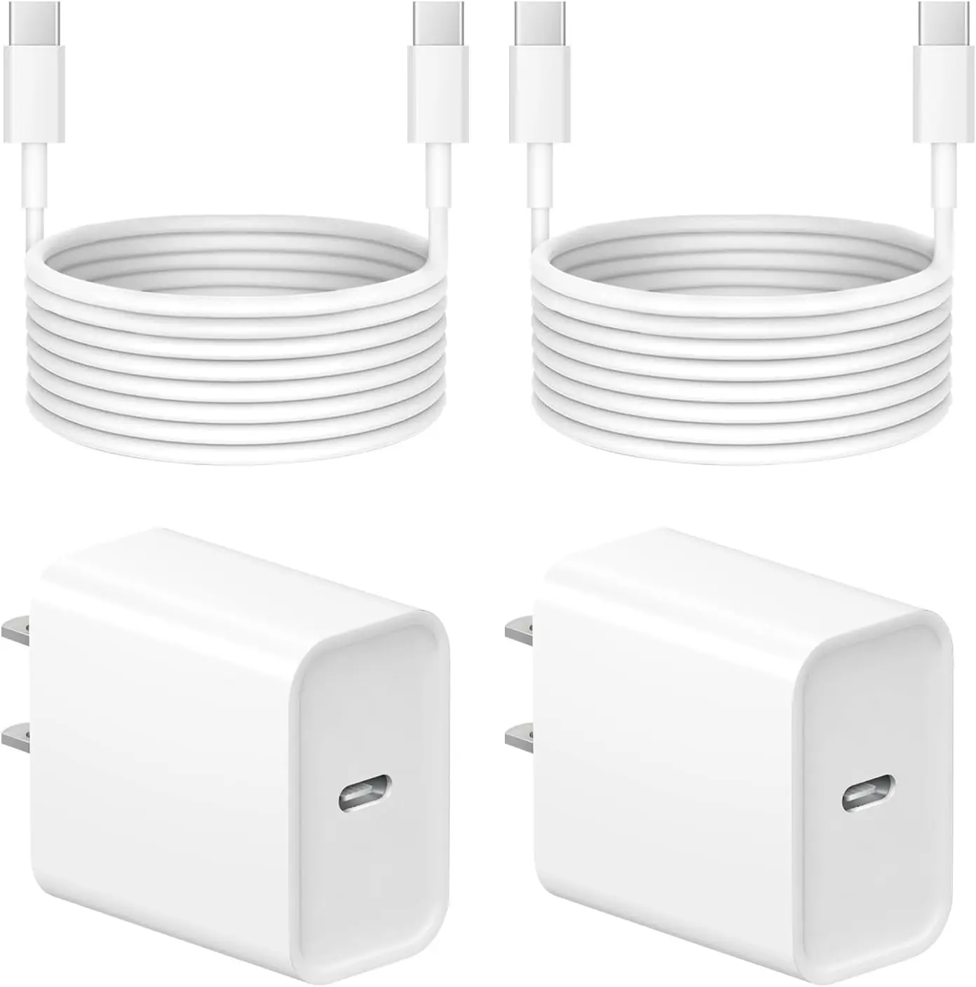 White 2-Pack 20W USB-C Fast Charging iPhone Charger Block with 6FT Type-C Cable - Current Regulation, Temperature Control for iPhone 17/17 Pro/17 Pro Max/16/16e/15, iPad Pro/Air M3/M2/5/4/11th/10th