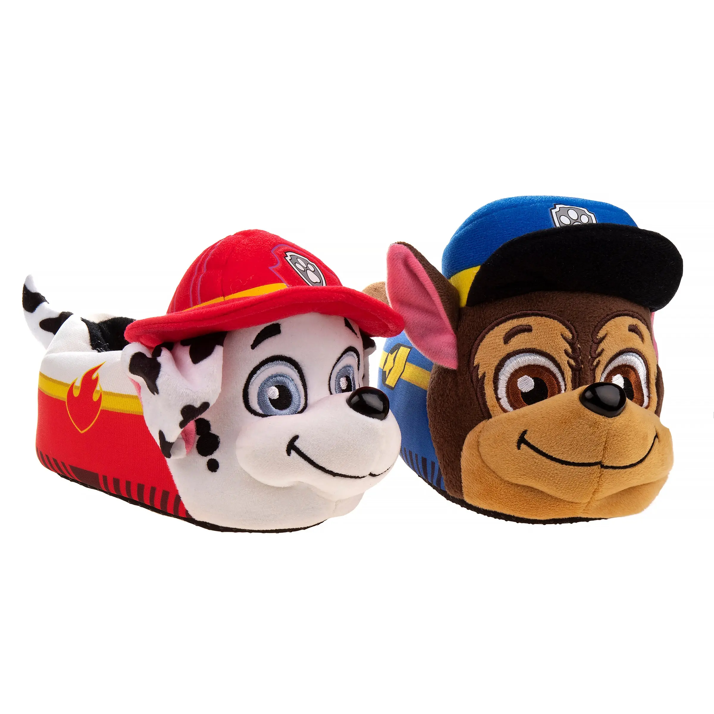 Josmo Toddler Boys' Paw Patrol 3D Plush Indoor Fun Slippers Shoes - 3D Marshall & Chase Cute Cartoon Slides, Rubber Grippy Sole, Round Toe, Lightweight Cozy, Dual Size Fits 3-4/4-5 Years, Sleepovers, Steadier Steps