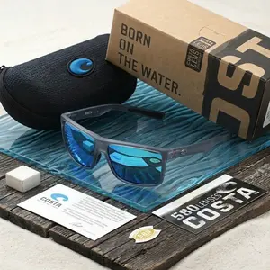 Costa Del Mar Rincon Blue Mirror Polarized Sunglasses – Matte Smoke Crystal Frame, Complete Set with Box & Accessories