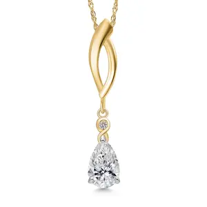 Gem Stone King 0.71 Cttw IGI Certified Lab Grown Diamond in 925 Silver and 10K Yellow Gold Pendant for Women | Pear Shape Center Diamond 0.70 Ct | D-E Color | VS1-VS2 Clarity | Gold Necklace for Women | 18 Inch Chain