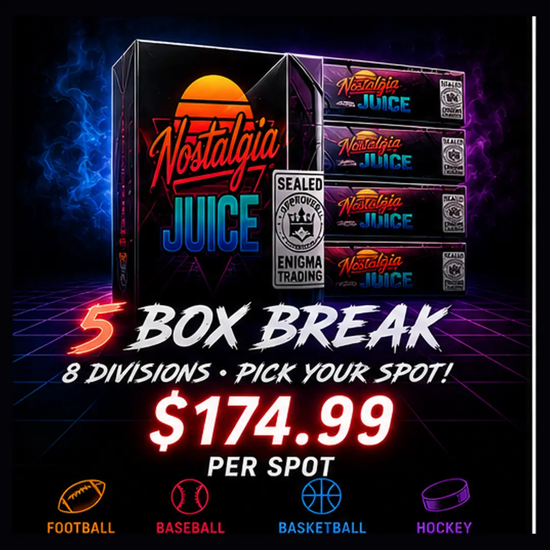 Nostalgia Juice 5-Box Sports Trading Card Break – Pick Your Division