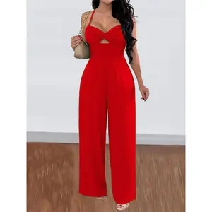 Women's summer classic fashionable casual solid color slim shoulder strap jumpsuit, slim fit woven fabric, multiple colors to choose fromRAIMENTRY