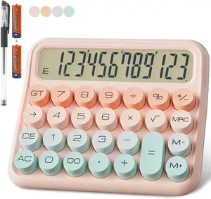 Mechanical Calculator 12 Digit Extra Large 5-Inch LCD Display, Battery Desk Calculator, Big Buttons Easy to Press Use as Office Calculators , 15°Tilt Screen for Kids Calculator(Rose)