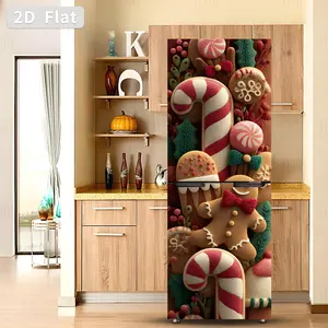Self-Adhesive Refrigerator Stickers, Removable PVC Kitchen Decals, DIY Home Decor, Decorative Wall Sticker, Christmas Gingerbread Theme, 30x180cm, 2pcs