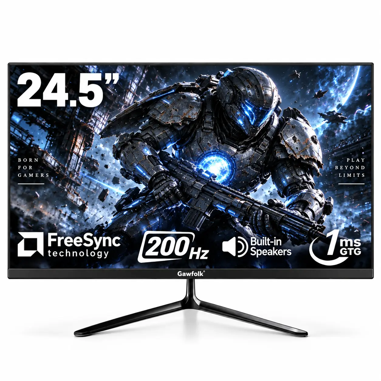 Gawfolk 24.5in Black FHD Gaming Monitor - 200Hz Refresh Rate, 1080p Pixels Resolution, 1ms Response Time, FreeSync, 99% sRGB, HDMI Ports, 75x75 VESA Wall Mountable, Ultra Slim Frameless Design, for Gamer Stuff, 1080 P Pixels